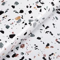 Papier peint MORLENX à motif terrazzo blanc avec des copeaux noirs, gris et pastel pour salon, chambre et café