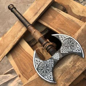 Hache en acier carbone à double tête Steel Craft International, qualité industrielle, manche en bois de cerf, style viking, NM60-65, 3 kg, 24 pouces - Product Image 3