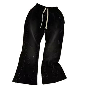 กางเกงจ็อกเกอร์ผ้าแคนวาสสีดำฟอกสีแบบลำลองทรงตรงเอวยางยืดระบายอากาศได้ดี ผลิตจากผ้าฝ้าย 100% สไตล์สตรีทแวร์แบบสั่งทำพิเศษ ปี 2025 - Product Image 1