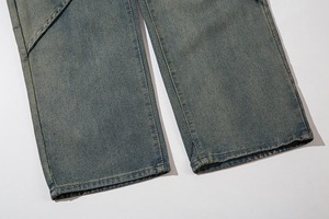 Pantalon droit décontracté à taille haute, patchwork, couture, hip-hop, jean de haute qualité - Product Image 6