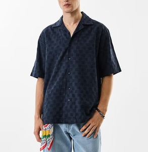 Camisas de Hombre con Cuello Cubano de Sarga de Algodón Personalizadas, Bordado de Cadena, Corte Cuadrado, Camisa Extra Grande de Diseñador para Hombre - Product Image 4