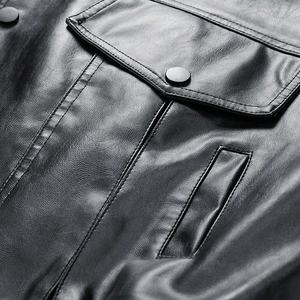 Veste en cuir tendance de haute qualité avec logo personnalisé pour hommes, vêtements de rue longs avec fermeture éclair à col montant pour l'hiver - Product Image 4