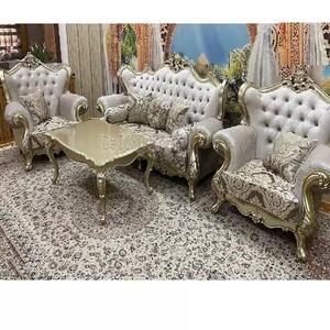Muebles de sala de estar tallados a mano de aspecto vintage, juego de sofá pulido dorado de 5 plazas para sala de estar, sala de estar tallada a mano europea - Product Image 1