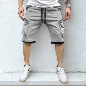 Pantalones cortos Cargo de algodón 100% para hombre, ropa de calle transpirable, pantalones cortos de gimnasio, cierre de cordón, patrón sólido, tejido informal, cintura media delantera - Product Image 2