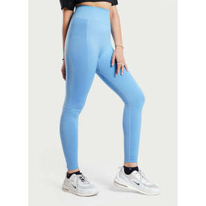 Leggings sans couture taille haute pour femme, bleu, en tricot compressif, pour le yoga, leggings de yoga sans couture pour tous les jours - Bleu électrique - Product Image 4