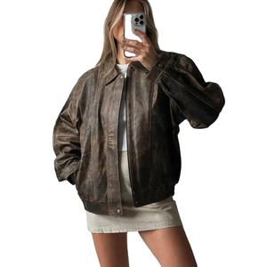 Chaqueta Bomber de Piel de Oveja Extra Grande de la Colección Signature, Estilo Años 90 para Mujer, Transpirable, con Cierre de Cremallera, Regalo para Ella - Product Image 1