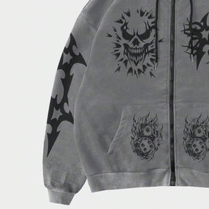 Sudadera con capucha y cremallera lavada con estampado DTF personalizado para hombre al por mayor, sudadera informal de manga larga con cordón y bolsillo para hombre - Product Image 6