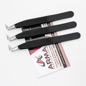 Pinzas de volumen de 90 grados de alta calidad, aislamiento de logotipo personalizado de acero inoxidable negro, pinzas de extensión de pestañas probadas a mano fuertes - Product Image 2