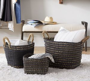 Handmade Rectangular <b>Seagrass</b> Woven Rattan Storage <b>Basket</b> <b>with</b> <b>Lids</b> and Straps - Product Image 6