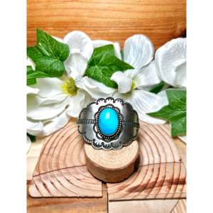 Navajo Handmade Kingman Turquoise & Sterling Silver Cuff Bracelet Fashionable Accessory - Product Image 1