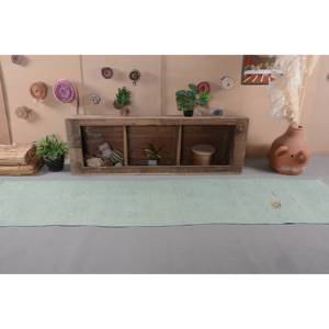 Tapis Vintage en Laine Turque 25x10.8ft Vert Patchwork Design Moderne pour Couloir et Chambre Support en Latex - Product Image 1