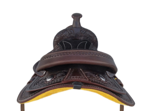 10" Customizable Durable Western Kids 100% Buffalo Leather Saddle Hand-carved Floral Tooling <b>Soft</b> Padded Seat Children Riding - Product Image 3