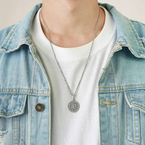 Hip-hop Style Travel <b>Navigation</b> <b>Compass</b> Coin Charm Pendant Necklace Stainless Steel Jewellery Accessories Men - Product Image 1