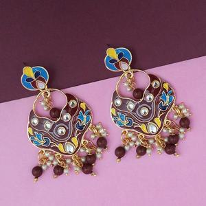 Boucles d'oreilles fines Kriaa plaquées or multicolore Meenakari Kundan Dangler modèle 1314201B - Product Image 1
