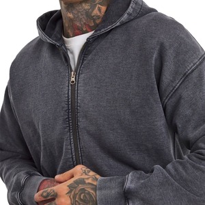 Sudadera con capucha de lana GSM 400 para hombre del fabricante superior buena calidad Full Zip Boxy Fit ácido lavado desgastado 100% algodón para invierno - Product Image 3