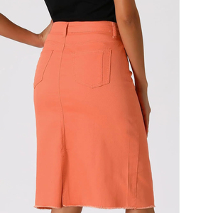 Jupe en jean bleu royal non extensible sur mesure, jupe longue droite en jean, longueur genou, pour femmes - Product Image 3