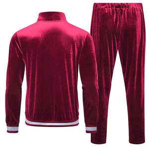 Conjunto de 2 piezas transpirable de terciopelo con logotipo personalizado para hombre, con cremallera y pantalones para otoño, chándales de terciopelo con logotipo de diamantes de imitación - Product Image 3