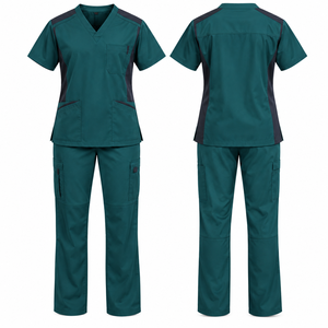   Conjunto de Uniforme Médico Unisex Personalizado, Color Verde Azulado, Blusa con Cuello en V, Pantalones Cargo con Bolsillos, Uniforme de Hospital, Tela de Algodón y Poliéster - Product Image 1