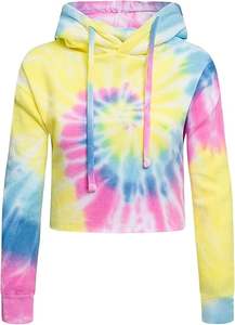 เสื้อครอปท็อปฮู้ดดี้ลายมัดย้อมสั่งทำตามเทรนด์มาแรงประจำปี 2026 เสื้อฮู้ดดี้ครอปท็อปมัดย้อมแบบใหม่สำหรับผู้หญิง แขนยาว - Product Image 3