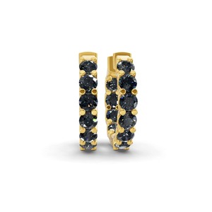 Boucles d'oreilles créoles en or massif 14K avec diamants de laboratoire noirs Onyx ronds, 1 carat total, clarté VS, 20 diamants, design élégant pour les soirées. - Product Image 3