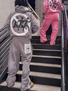 Custom Men Winter 100% Cotton Vintage <b>Screen</b> Printed Embroidery Acid <b>Wash</b> Zip up Distressed Hoodie and Sweatpants Set Men - Product Image 6