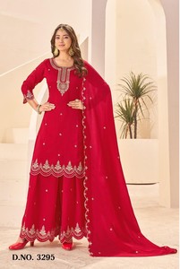 Dhwaja Export Salwar Kameez Traditionnel pour Femme en Soie Vichitra avec Broderie, Séchage Rapide, Toutes Saisons, pour Diwali, Mariage, Fête, Coupe Classique - Product Image 3