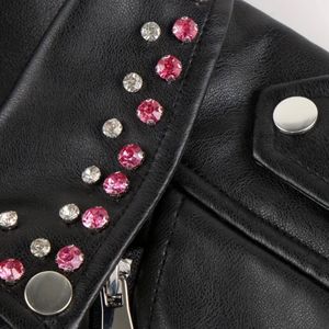 Nouveau femmes Moto Biker Rivet ceinture fermeture éclair noir Faux cuir veste Steetwear femme printemps automne manteau Outwear - Product Image 4