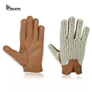 Gants de conduite pour hommes en cuir de chèvre, style classique vintage, gants de chauffeur avec doublure en coton, couleur beige - Product Image 2