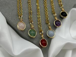 Colliers pendentifs fins en pierres semi-précieuses naturelles avec chaîne en argent - Product Image 3