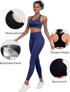 Conjunto de entrenamiento de 3 piezas ecológico para mujer, Sujetador deportivo de alto impacto, pantalones cortos transpirables para gimnasio, mallas sólidas para levantar glúteos, logotipo frontal - Product Image 2