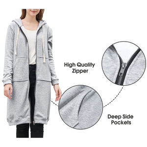 Vestido Sudadera con Capucha y Logotipo Personalizado para Mujer, con Cremallera Completa y Decoración de Insignia, 100% Algodón Canvas - Product Image 4