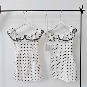 Robe courte décontractée à pois pour femmes, col à volants, tenue d'été - Product Image 5