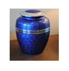 Urnas de cremación de cúpula superior de aluminio ecológicas de alta calidad con acabado azul, diseño Art Deco, suministros funerarios para cenizas humanas - Product Image 1