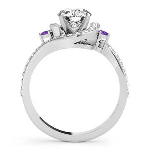 Ensemble de mariage Halo Swirl Améthyste et Diamant Or blanc et rose 18 carats 0,77 ct - Design floral classique pour fiançailles ou cadeau - Product Image 1