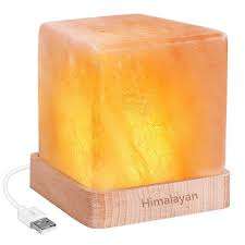Decorative Square Himalayan Pink Crystal Salt <b>Lamp</b> with Sturdy <b>Wooden</b> <b>Base</b> for Natural Warm Lighting and Wellness Ambiance - Product Image 6