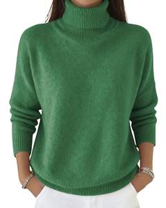 Pull à col roulé vert pour femme personnalisé, en laine et acrylique, tricoté, manches longues, chaud pour l'hiver, fabricant personnalisé, OEM, vente en gros - Product Image 1