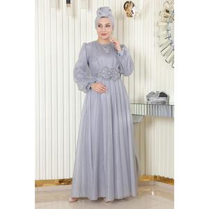 Robe de soirée drapée à sequins ElbiseInci avec col montant et traîne, disponible en tailles XS à XL - Product Image 3