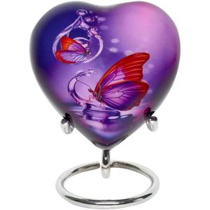 Urna de cremación de recuerdo con acabado de mármol personalizado en forma de corazón con soporte, urnas funerarias de entierro de Metal decoradas - Product Image 2