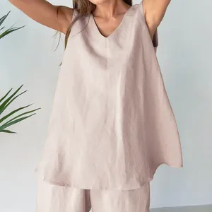 Enyami Home Suit Nachtwäsche Sommer Frauen Baumwolle Chic V-Ausschnitt Einreihige Bluse Lose Hosen Mode Damen Pyjamas Set