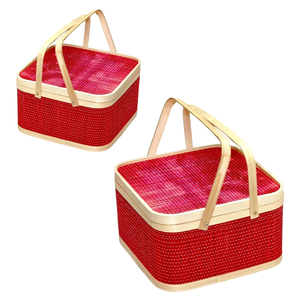 Cesta de Regalo de BAMBÚ Más Vendida con Tapa y 2 Asas, Color Personalizado Disponible, Artesanía de Mimbre para Regalos Festivos - Product Image 1