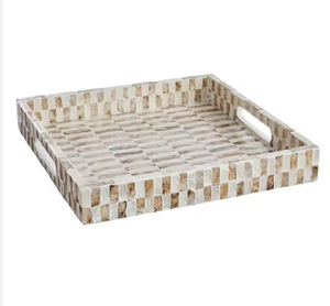 <b>Warm</b> Tone Mother Pearl Classic Sustainable Foldable Serving <b>Tray</b> Retro Ottoman <b>Trays</b> for Tea Coffee Serving Living Room Party - Product Image 4