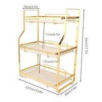 Étagère de rangement pliable en métal doré au design unique, double niveau, pour cuisine, fabrication artisanale, haute capacité de rangement