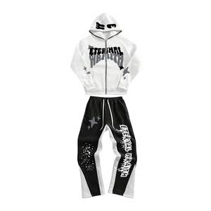 Pantalon de survêtement en molleton épais surdimensionné à jambes larges en coton pour homme avec impression personnalisée en relief - Product Image 2