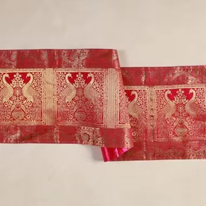 ผ้าคาดโต๊ะผ้าไหมตกแต่งสไตล์อินเดียขนาด16X60นิ้วสำหรับนักวิ่งบนโต๊ะงานปาร์ตี้และงานอีเวนต์เซเลบริตี้ของตกแต่งบ้านสีชมพูหลากสี - Product Image 1