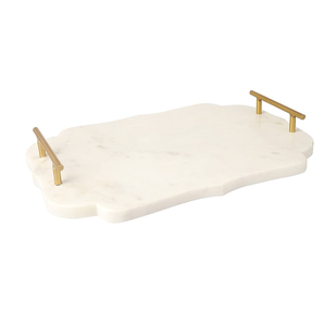 Plateau de service en marbre de taille moyenne avec poignée en laiton, plateau de service en marbre, nouveau style tendance, plateau de rangement de taille personnalisée - Product Image 4