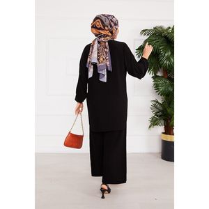 ชุดสุภาพ2ชิ้นฮิญาบสีดำอัดพลีทสวมใส่สบาย - Product Image 2