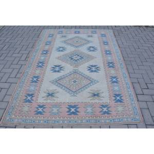 พรมถักสไตล์ตุรกีโบราณขนาด5.3x7.6ฟุตผ้าสีเบจแบบเย็บปะติดปะต่อกันทำด้วยมือแบนเรียบลาเท็กซ์สำรองสำหรับโถงทางเดินสี่เหลี่ยมผืนผ้าพื้นที่ - Product Image 1