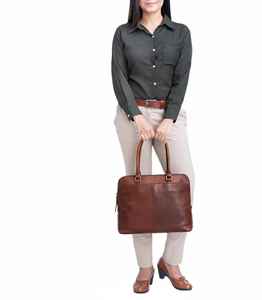 Sac à main pour ordinateur portable en cuir marron pour femmes, écologique, motif bonbon, sac de travail professionnel, sac à bandoulière avec fermeture éclair, mallette - Product Image 4