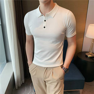 Novedad de verano 2023 para hombre, camiseta Polo de punto ajustada con cuello elástico, Top de manga corta con cuello levantado, ropa informal para invierno - Product Image 5