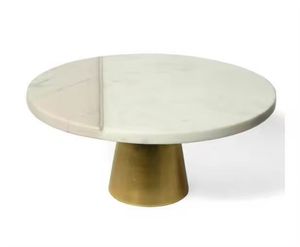 Ensemble de présentoirs à gâteau Mable ronds nordiques modernes pour décoration de mariage support à gâteau en marbre blanc pour anniversaire avec base en métal doré - Product Image 1